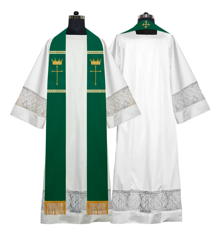 Pastor Clergy Stole with Spiritual Cross and Crown Embroidery