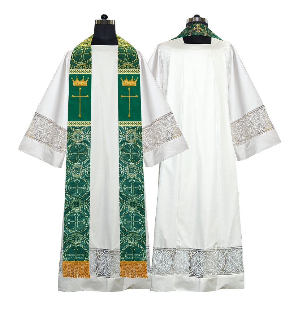 Pastor Clergy Stole with Spiritual Cross and Crown Embroidery