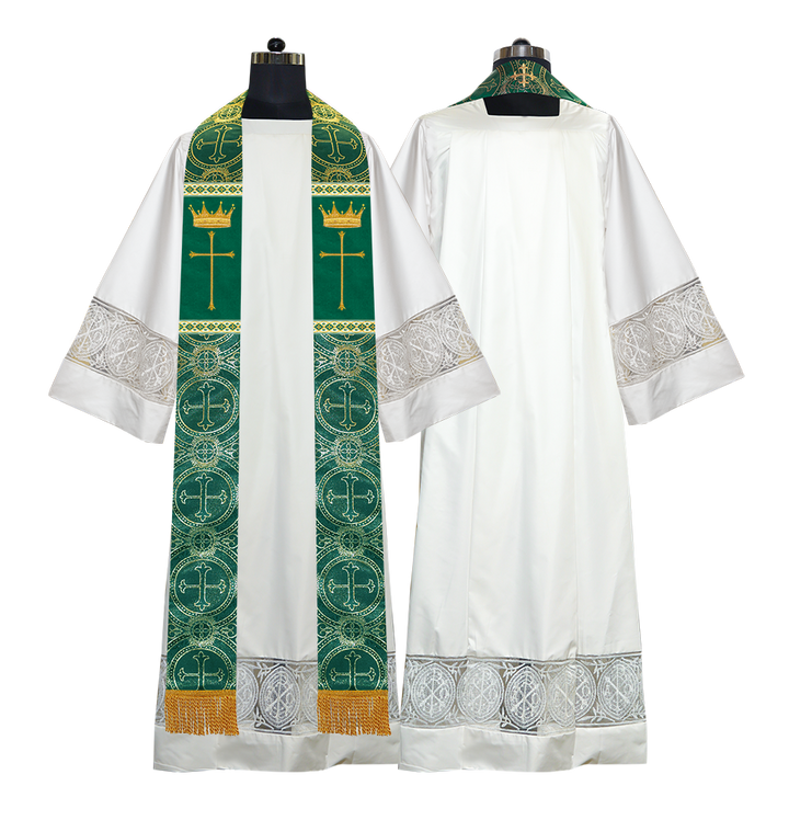 Pastor Clergy Stole with Spiritual Cross and Crown Embroidery