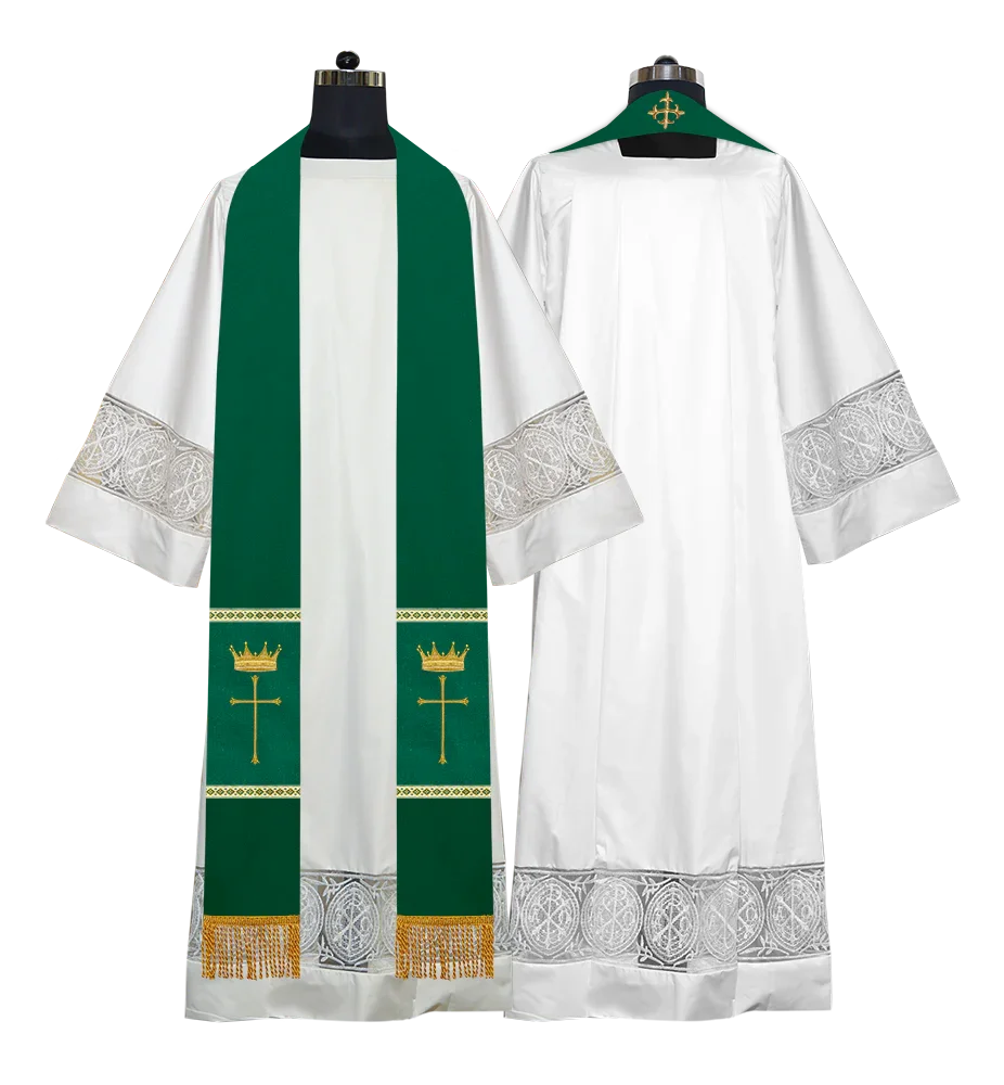 Pastor Clergy Stole with Spiritual Cross and Crown Embroidery