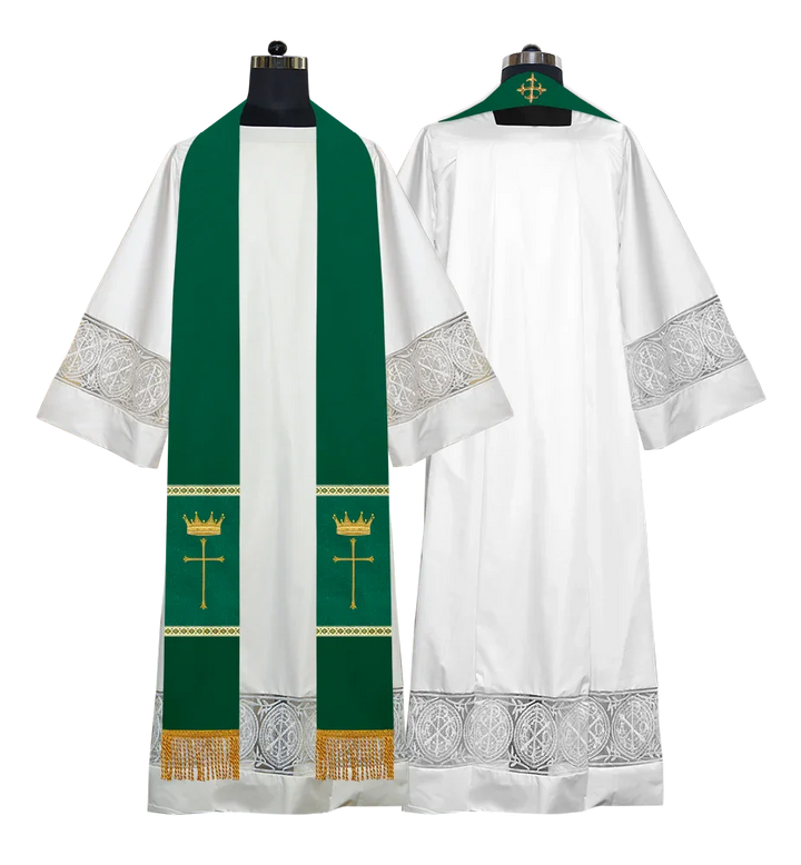 Pastor Clergy Stole with Spiritual Cross and Crown Embroidery
