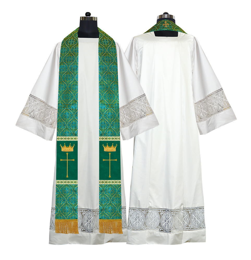 Pastor Clergy Stole with Spiritual Cross and Crown Embroidery