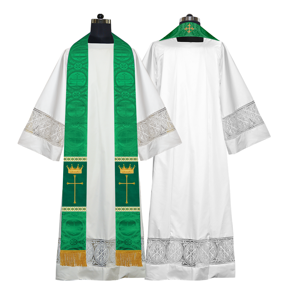 Pastor Clergy Stole with Spiritual Cross and Crown Embroidery