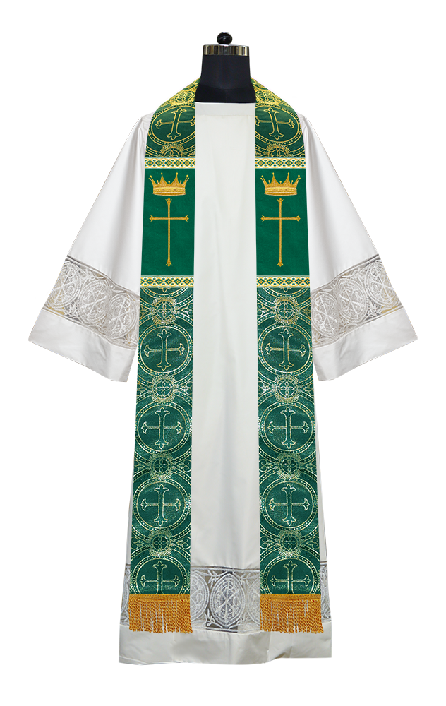 Pastor Clergy Stole with Spiritual Cross and Crown Embroidery