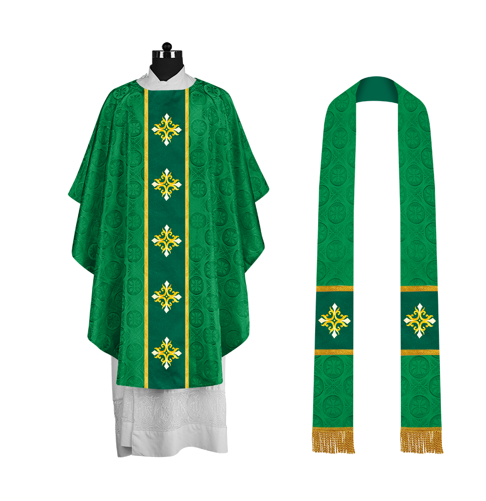 Handcrafted Gothic Chasuble with Cross Embroidered Orphrey