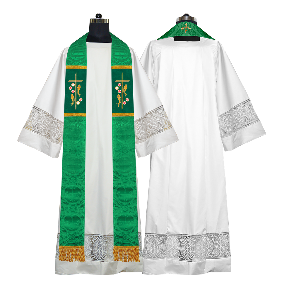 Catholic Priest Embroidered Clergy Stole with Fish and Spiritual Cross