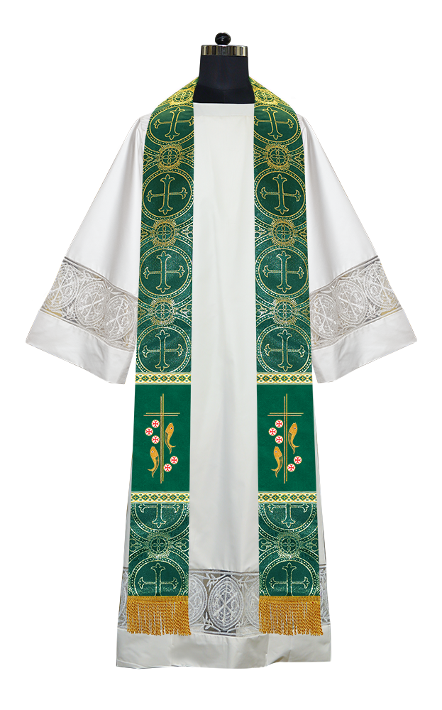 Clergy Stole with Embroidered Fish and Loaves