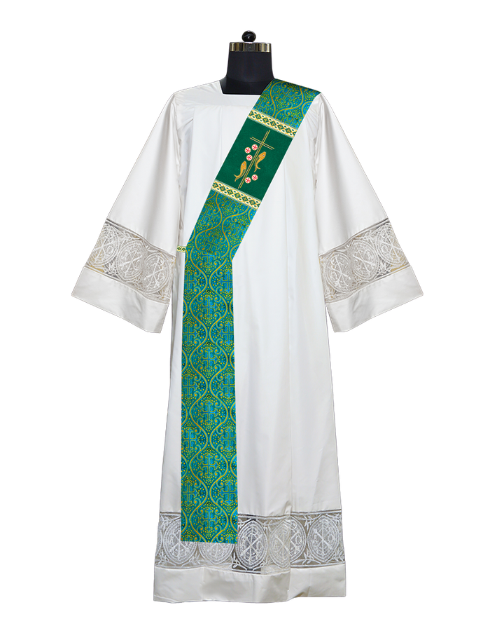 Deacon Stole Enhanced with Cross and Fish Embroidery