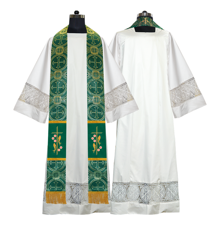 Catholic Priest Embroidered Clergy Stole with Fish and Spiritual Cross