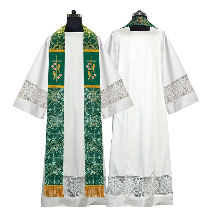 Catholic Priest Embroidered Clergy Stole with Fish and Spiritual Cross