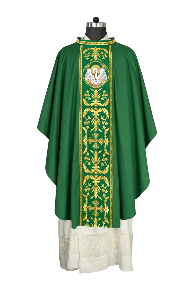 Gothic Chasuble with Ornate Pelican and Cross Embroidery