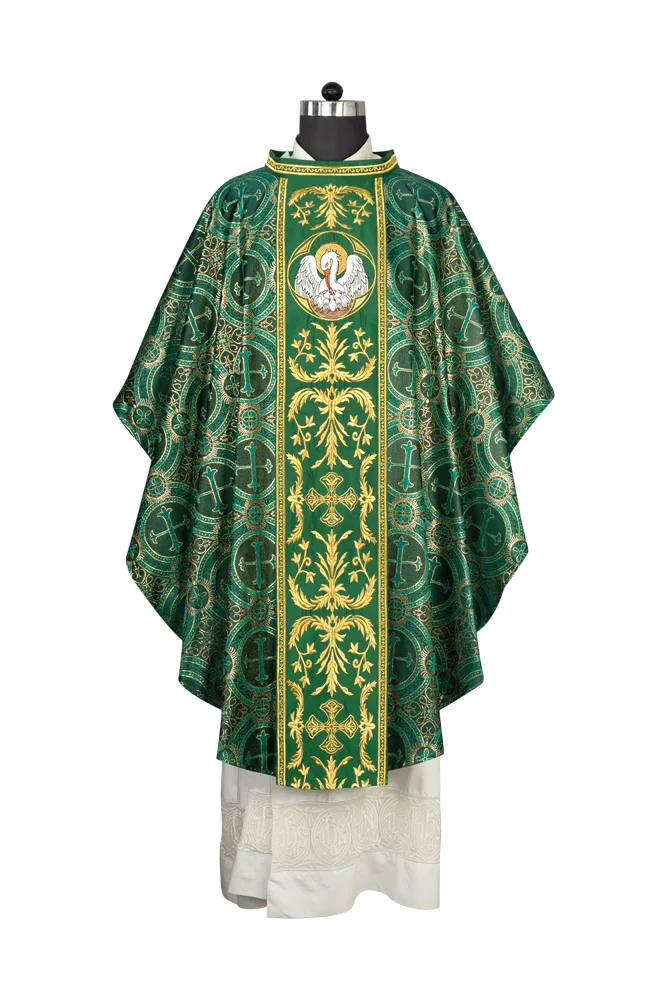 Gothic Chasuble with Ornate Pelican and Cross Embroidery