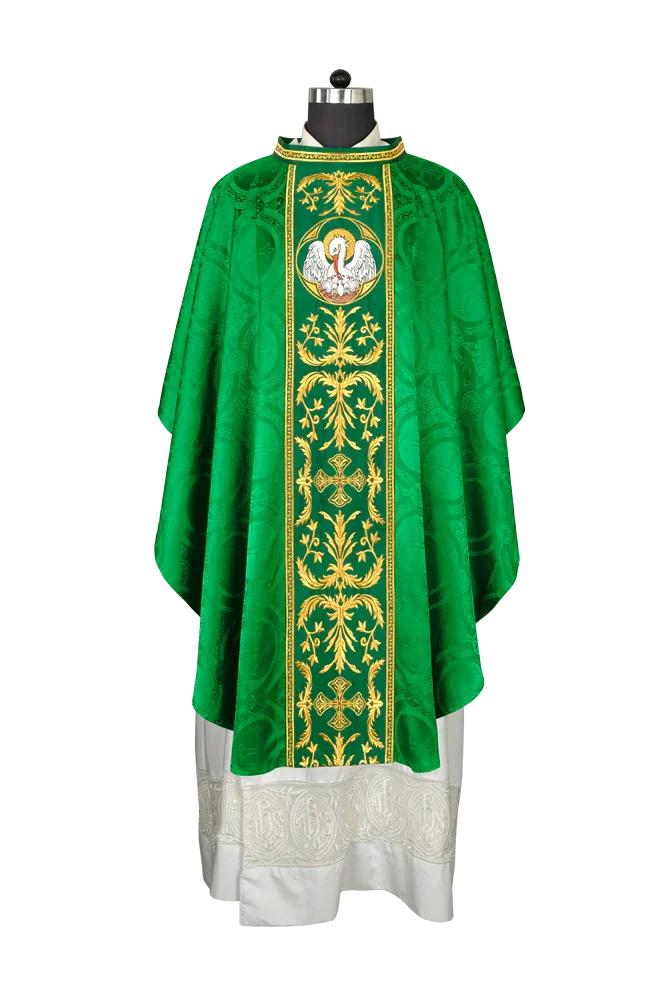 Gothic Chasuble with Ornate Pelican and Cross Embroidery