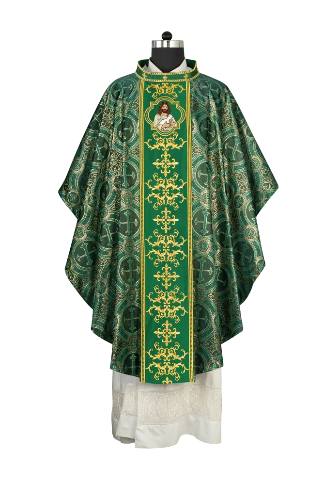 Liturgical Chasuble with Intricate Embroidery of Jesus and the Lamb