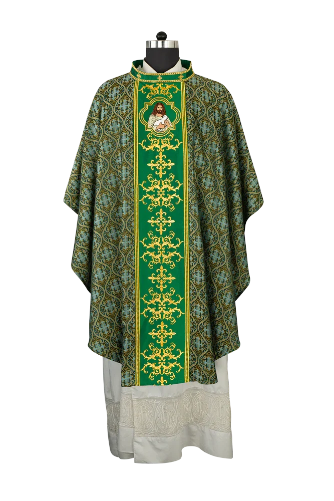 Liturgical Chasuble with Intricate Embroidery of Jesus and the Lamb