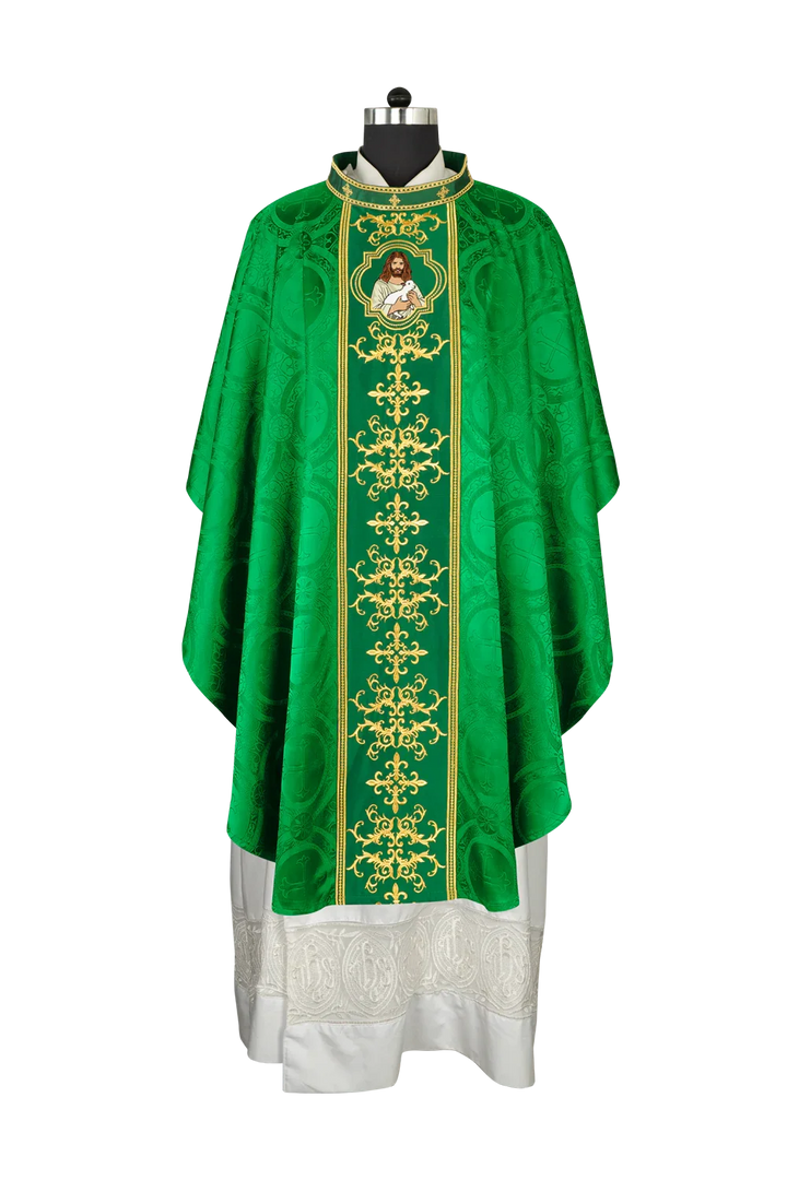 Liturgical Chasuble with Intricate Embroidery of Jesus and the Lamb