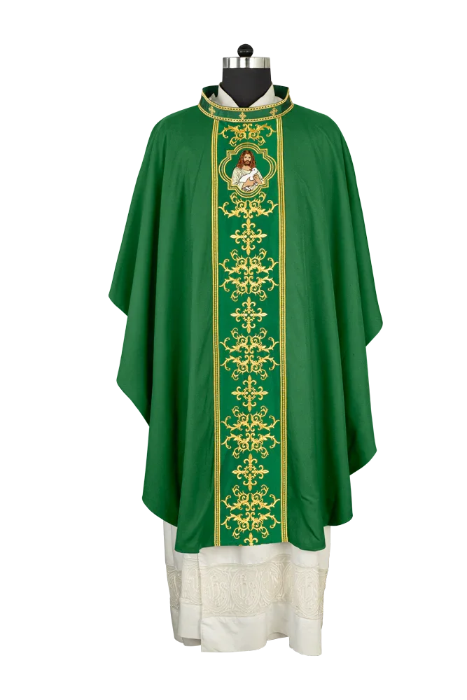 Liturgical Chasuble with Intricate Embroidery of Jesus and the Lamb