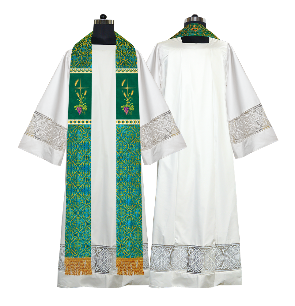 Handmade Clergy stole with Spiritual Grapes and Wheat