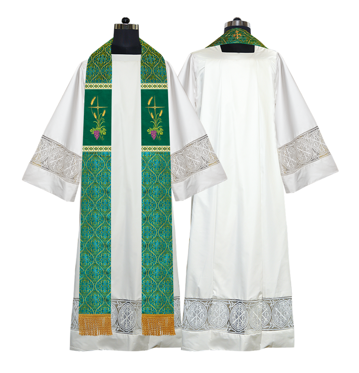 Handmade Clergy stole with Spiritual Grapes and Wheat