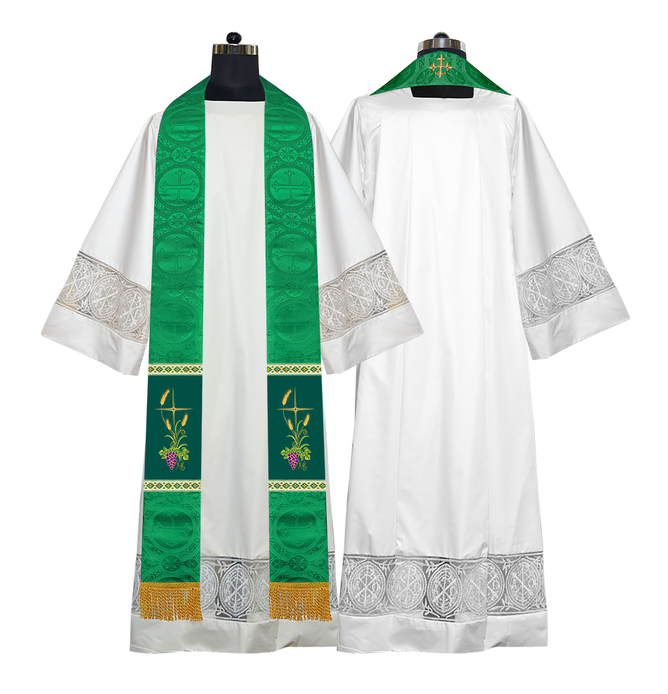 Handmade Clergy stole with Spiritual Grapes and Wheat