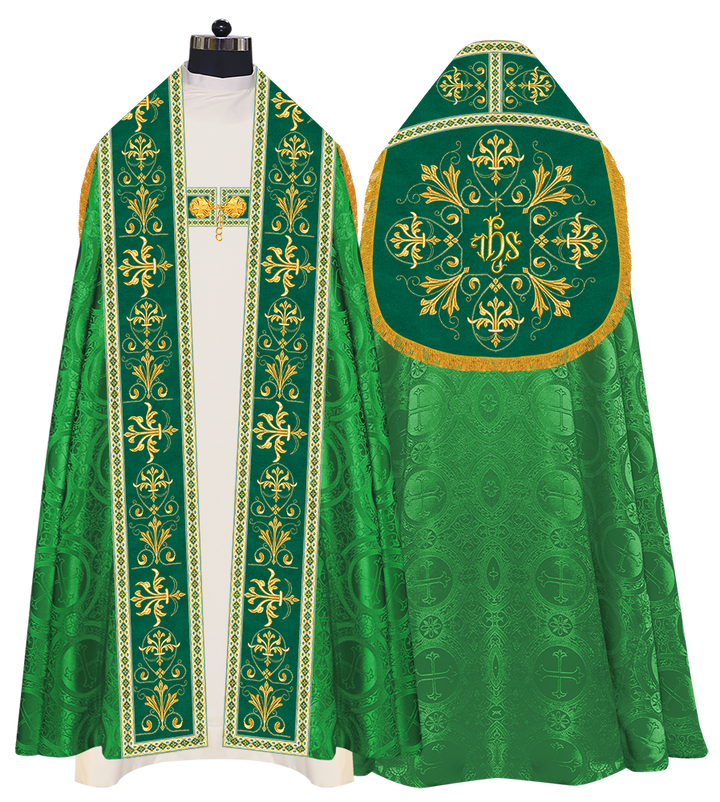 Embroidered Roman Cope Vestment with Braided Trims