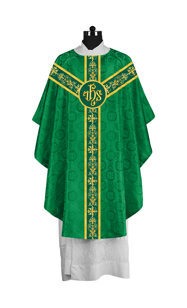 Ornate Priest Chasuble Vestment with Liturgical Embroidered Trims