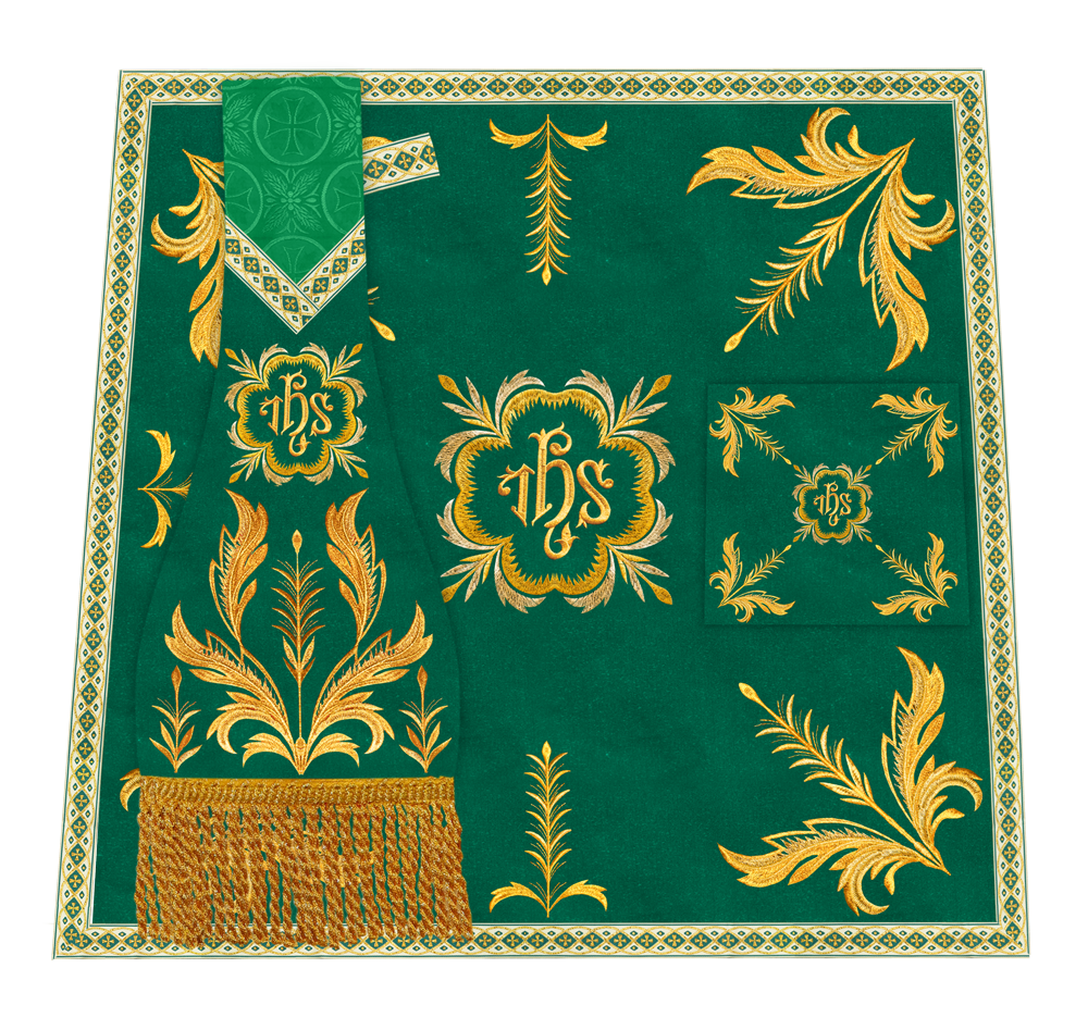 Altar Table Cloth with Fine Embroidered Trims & Spiritual Motifs