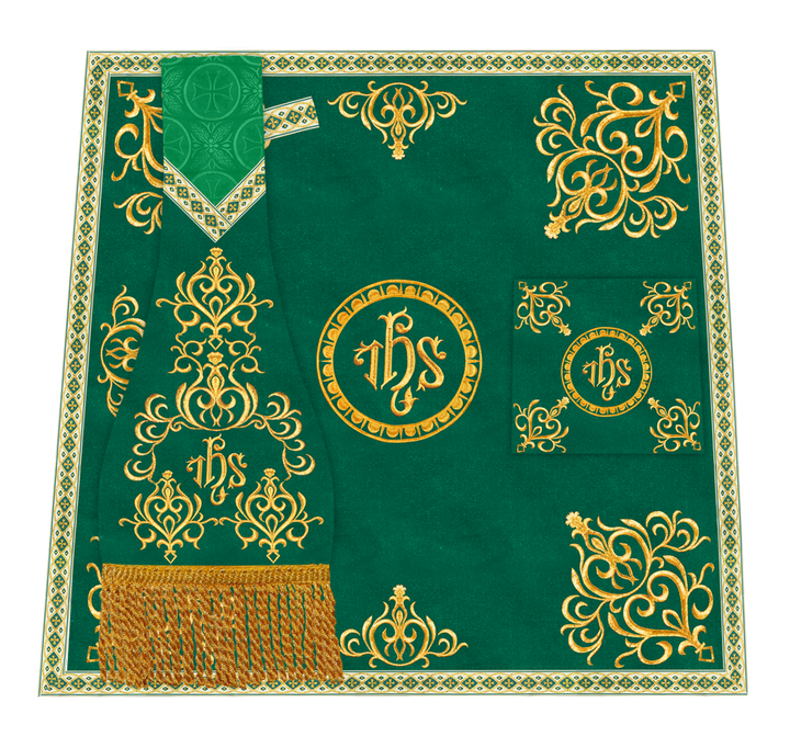 Embroidered Altar Cloth with Spiritual Motif and Braided Trims