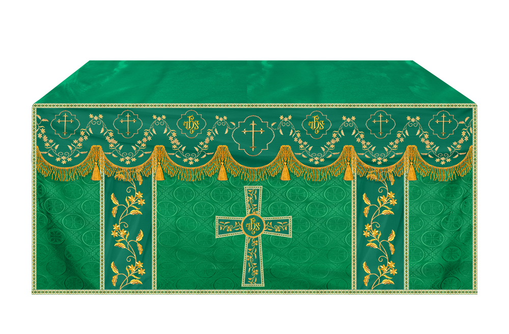 Elegant Embroidered Altar Cloth with Decorative Trim
