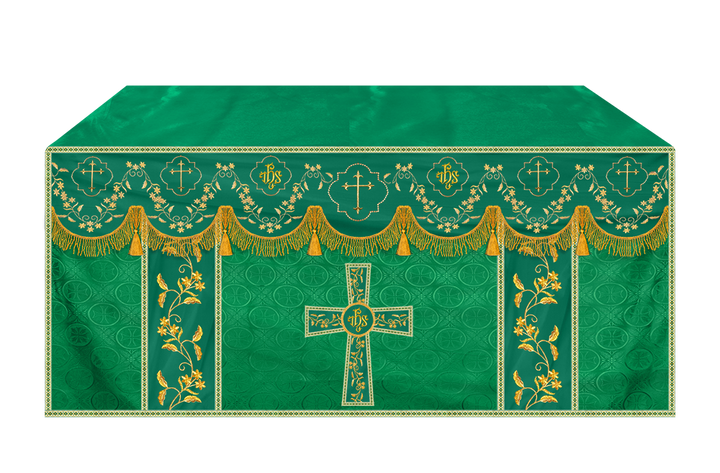 Elegant Embroidered Altar Cloth with Decorative Trim