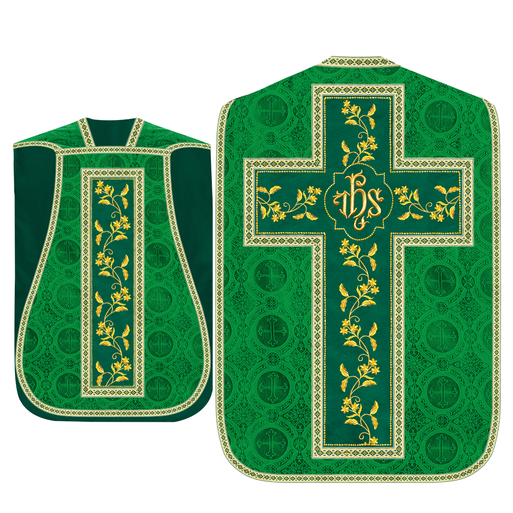 Roman Chasuble Vestment With Floral Design and Trims