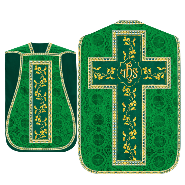 Roman Chasuble Vestment With Floral Design and Trims