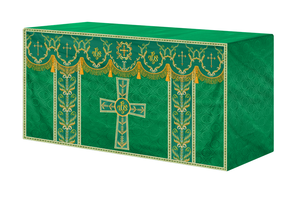 Altar Table Cloth with Fine Embroidered Trims & Spiritual Motifs