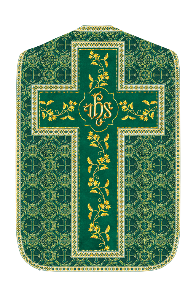 Roman Chasuble Vestment With Floral Design and Trims