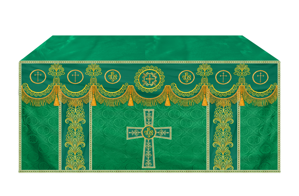 Ornate Altar Cloth with Gold Embroidery & Gothic Cross Design