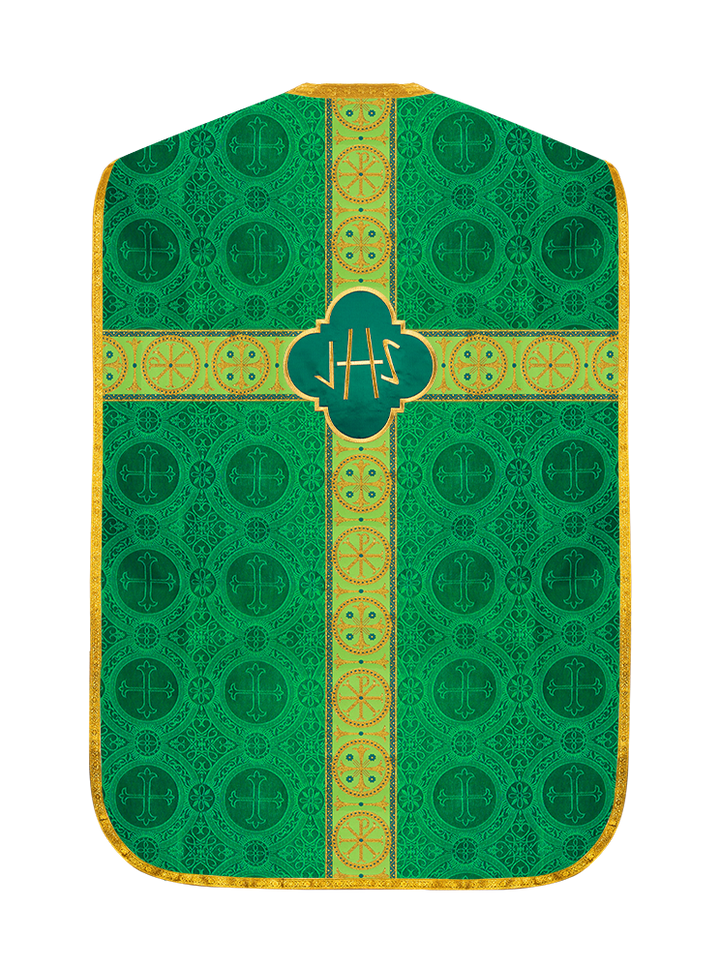 Roman Chasuble Vestment with Spiritual Motif and Ornate Braids