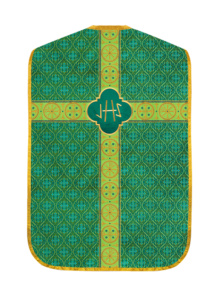 Roman Chasuble Vestment with Spiritual Motif and Ornate Braids