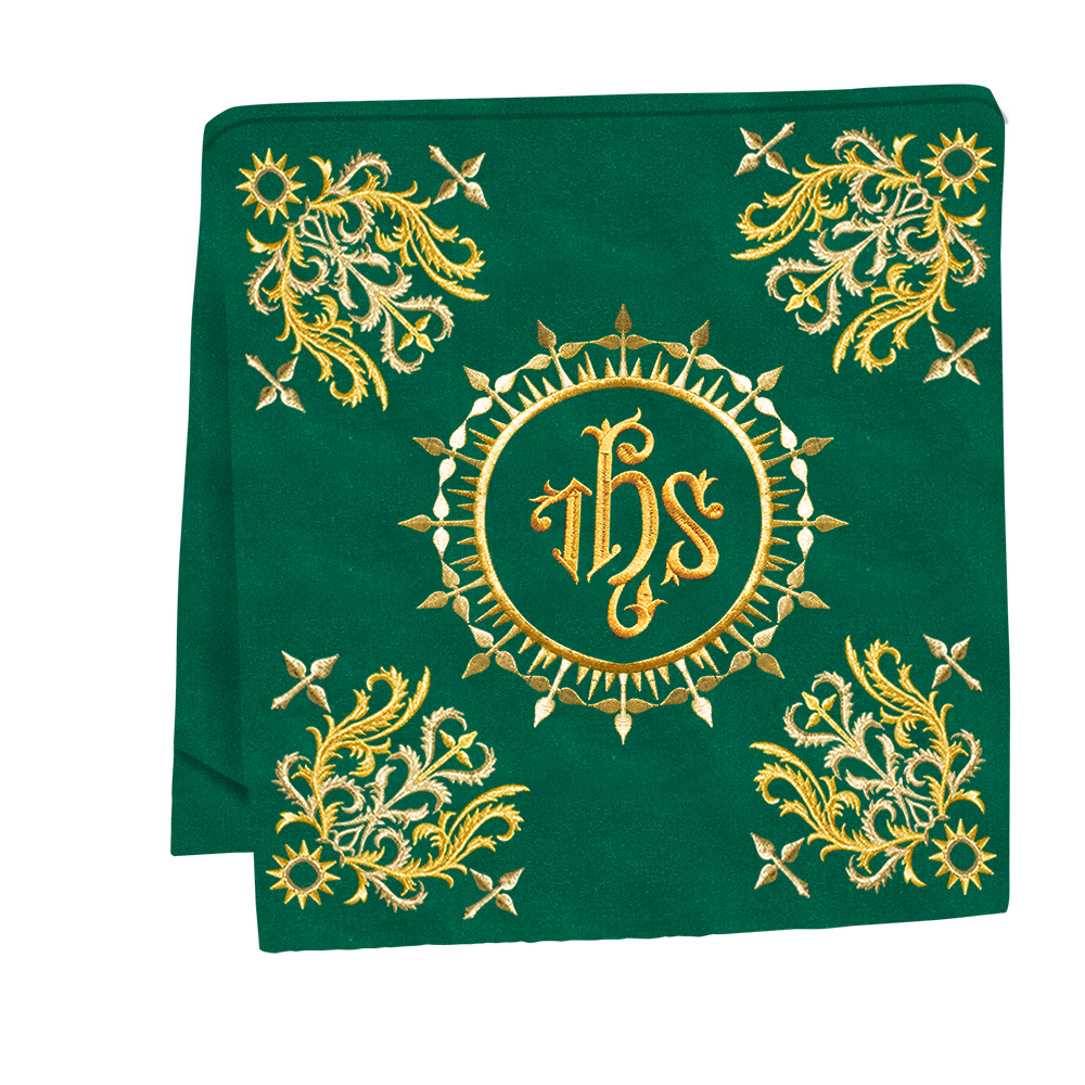 Traditional Altar Table Cloth with Ornate Motif and Embroidered Trims