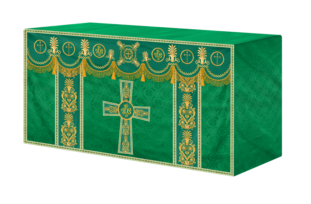 Traditional Altar Cloth with Embroidered Cross & Braided Trims