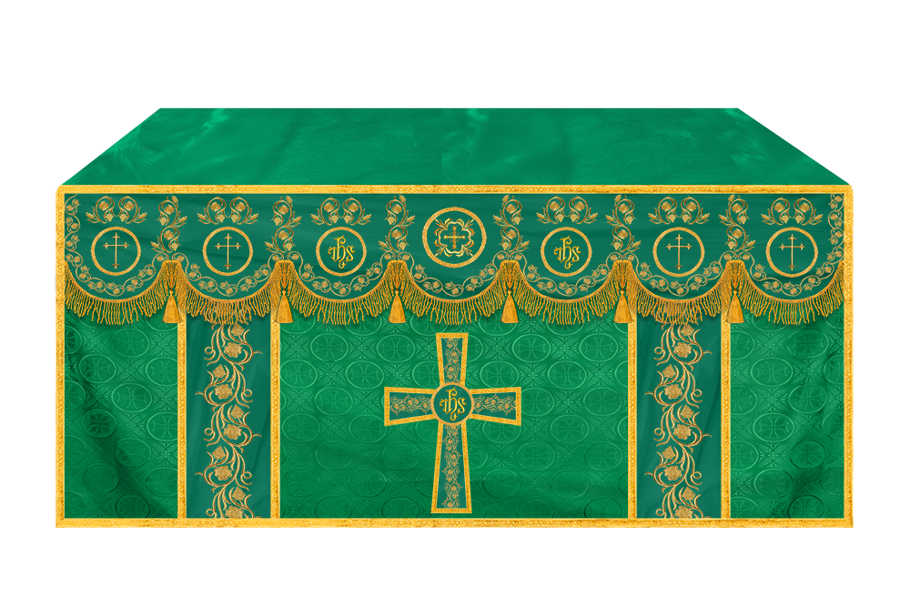 Embroidered Catholic Altar Cloth with Golden Braids