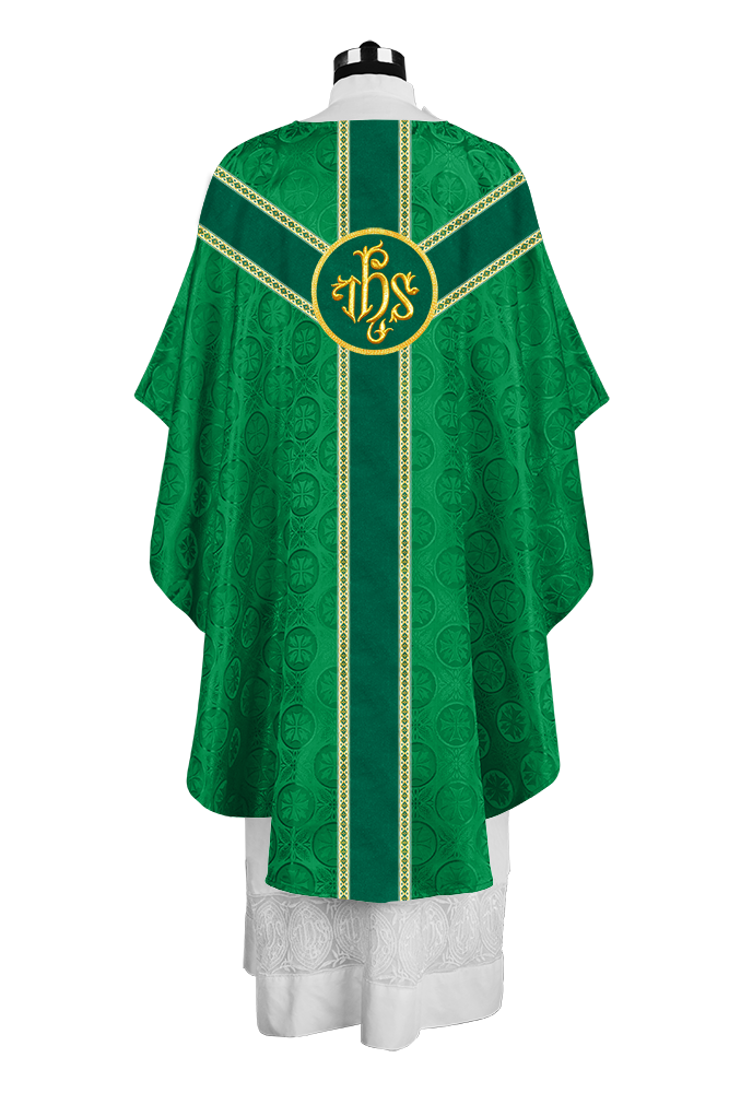 Liturgical Gothic Chasuble with Embroidered Motif and Plain Orphrey