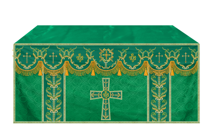 Altar Table Cloth with Fine Embroidered Trims & Spiritual Motifs
