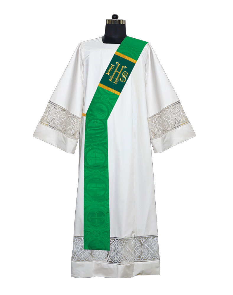 Liturgical Deacon Stole with Embroidered IHS Motif