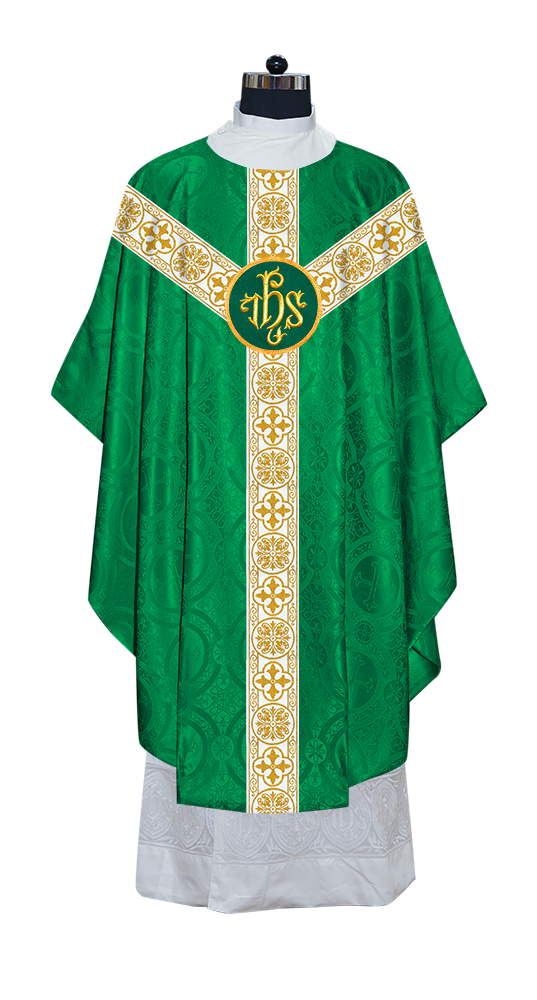 Gothic Chasuble Vestment with Motif and White Orphrey