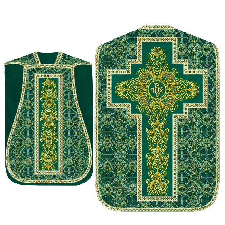 Roman Chasuble Vestment enriched With Coloured Braids and Trims