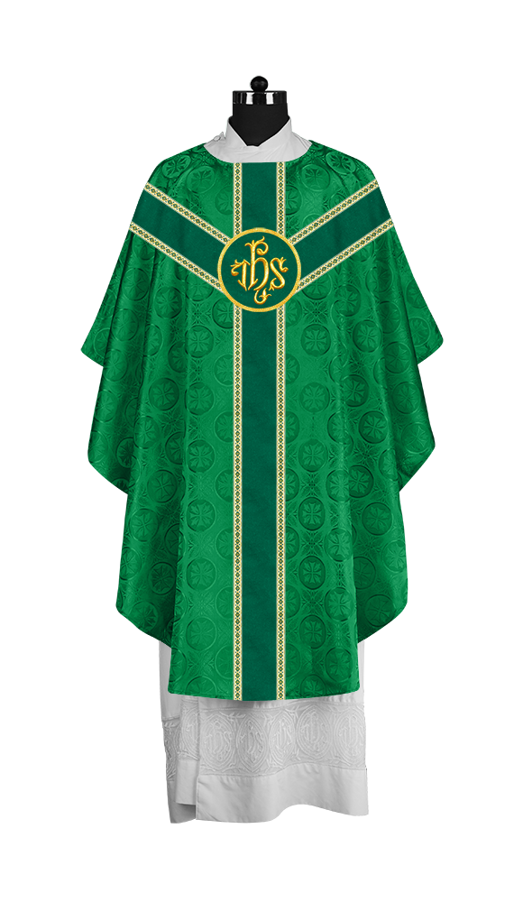 Liturgical Gothic Chasuble with Embroidered Motif and Plain Orphrey