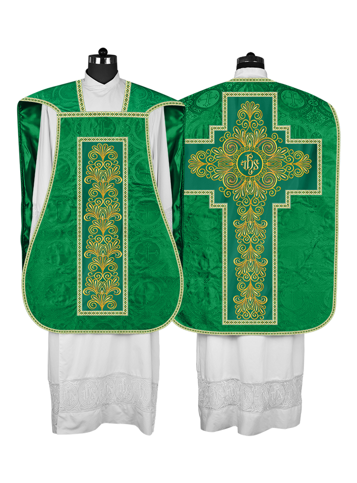 Roman Chasuble Vestment enriched With Coloured Braids and Trims