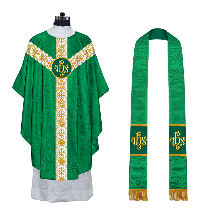 Gothic Chasuble Vestment with Motif and White Orphrey