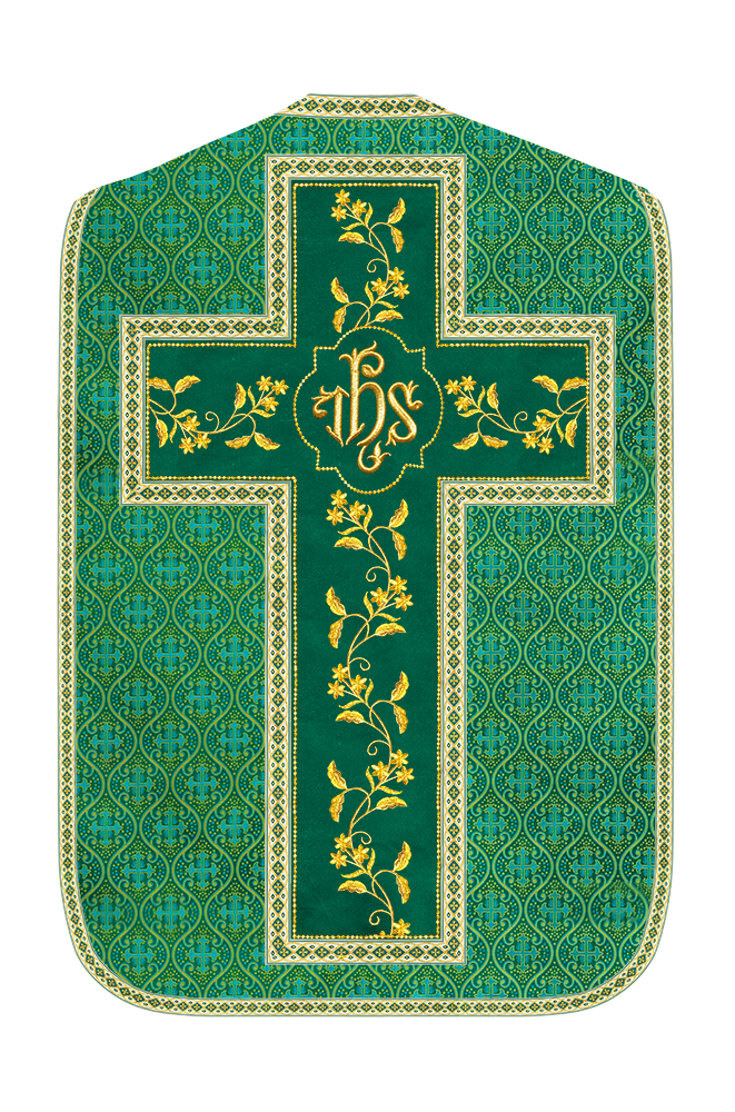 Roman Chasuble Vestment With Floral Design and Trims