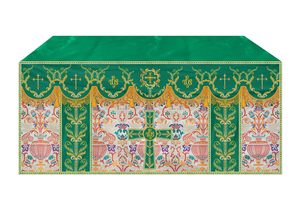Liturgical Tapestry Altar Cloth with Detailed Embroidered Trims